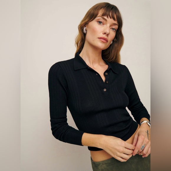 Reformation Tops - LIKE NEW medium black Reformation Hermia Regenerative Merino Polo